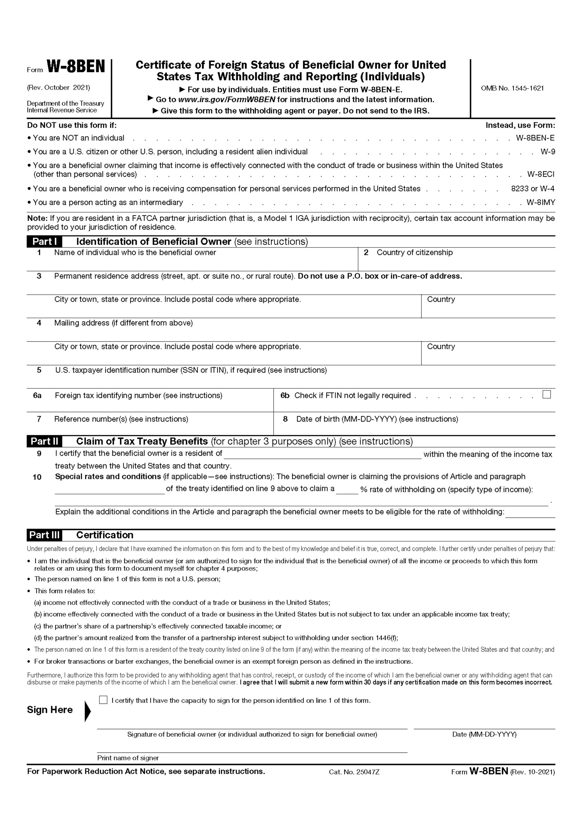 Form W-8BEN | Resources | Capital International Group